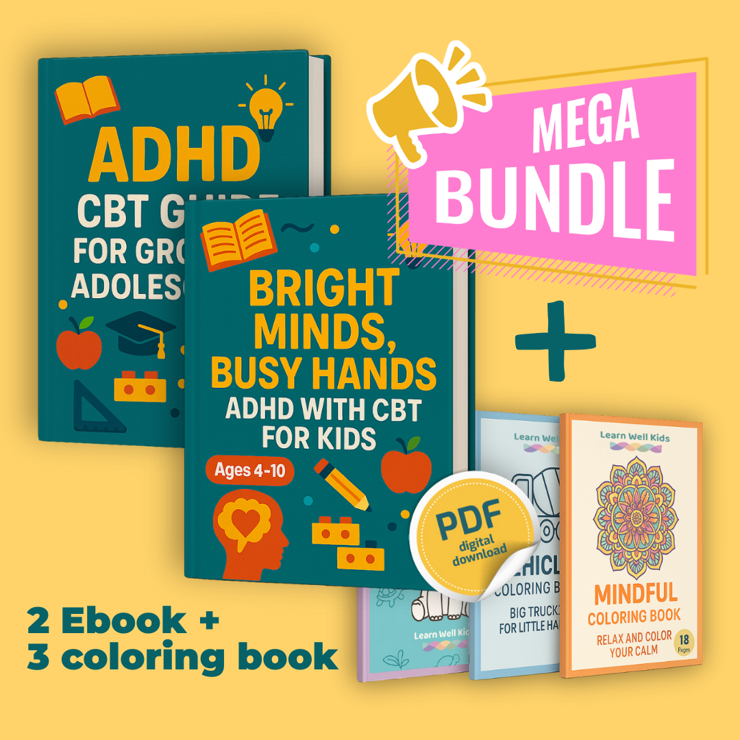 Ultimate ADHD Support Bundle: CBT Guides + 3 Coloring Books for Calm & Focus